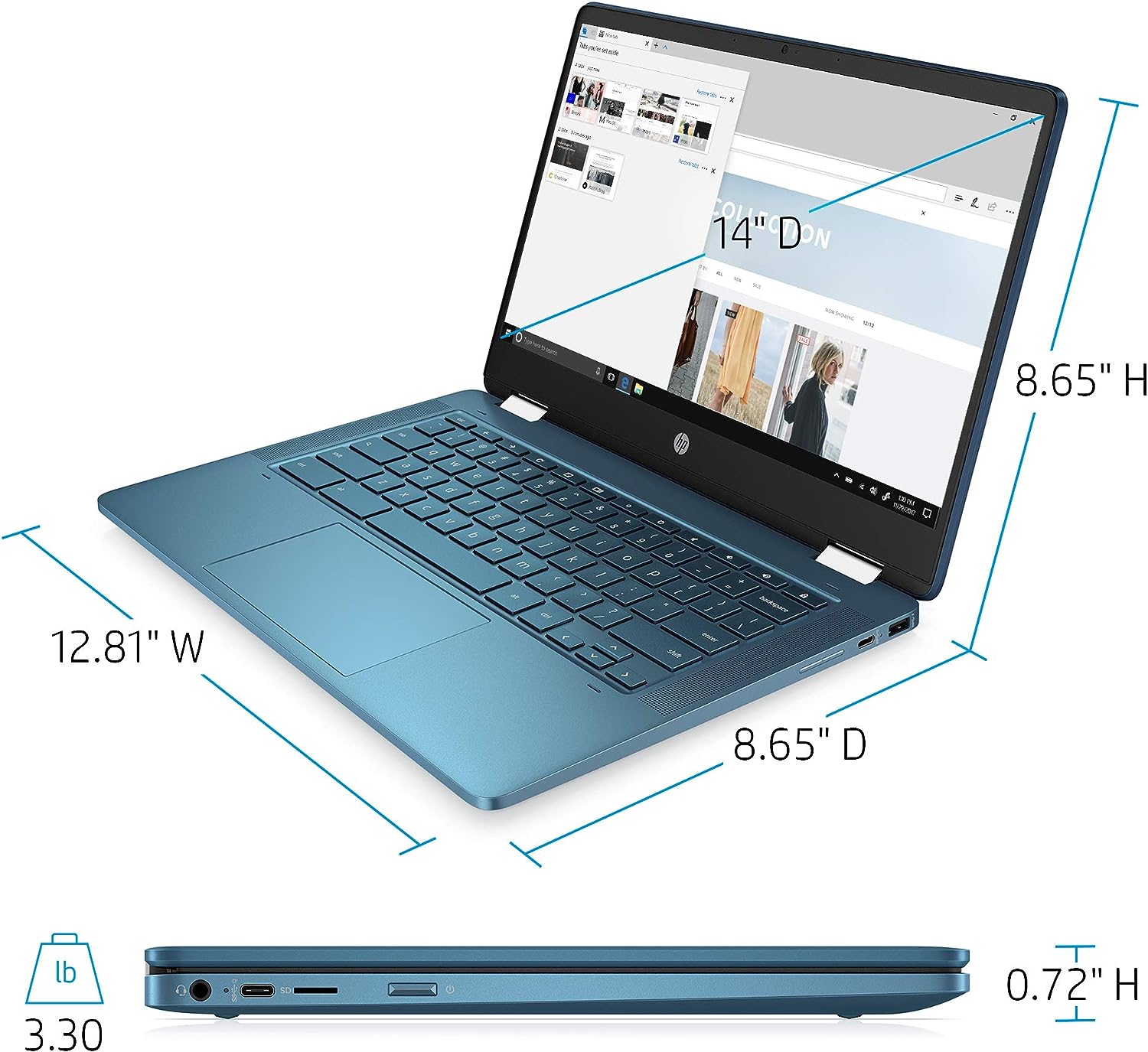 HP Laptop X360 14a Chromebook 14 HD Touchscreen, Entertaining from Any Angle Intel Celeron, 4GB DDR4 64GB eMMC WiFi Webcam Stereo Speakers Bluetooth 4.2 Chrome Blue Metallic Color