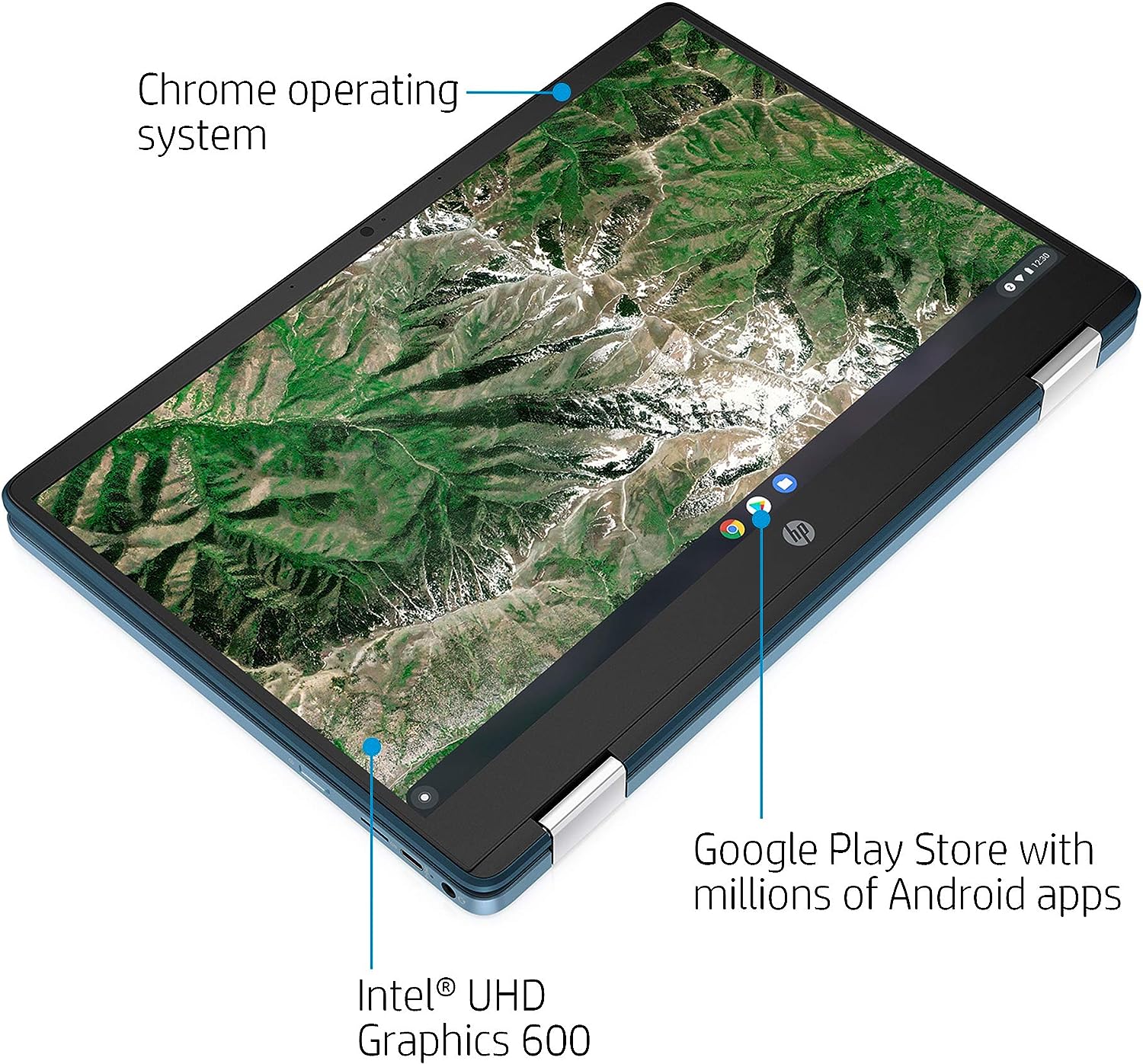 HP Laptop X360 14a Chromebook 14 HD Touchscreen, Entertaining from Any Angle Intel Celeron, 4GB DDR4 64GB eMMC WiFi Webcam Stereo Speakers Bluetooth 4.2 Chrome Blue Metallic Color