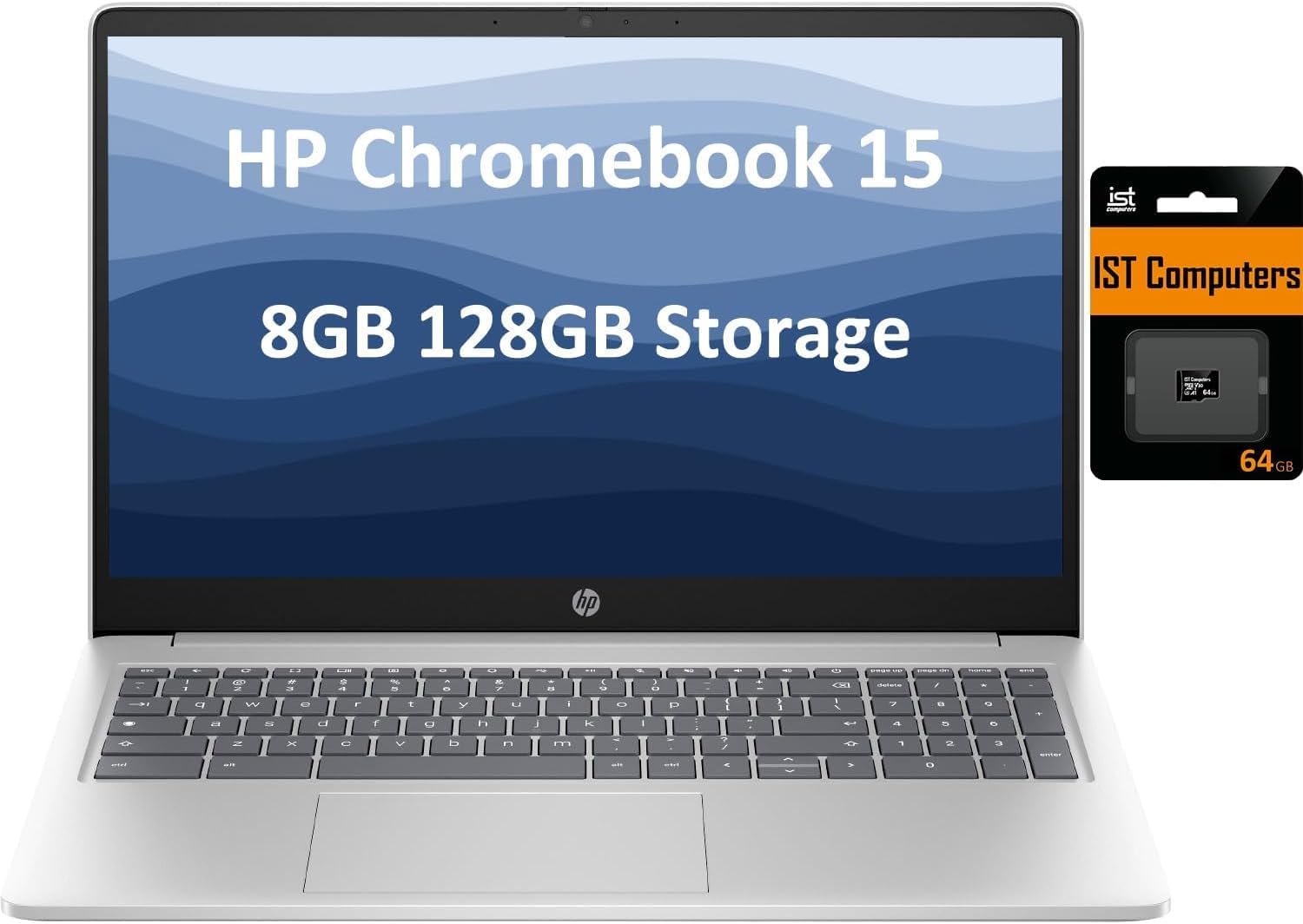 HP Chromebook 15 (15.6 HD, 2023 Intel Processor N200 (Beat i3-10110U), DDR5 8GB RAM, 128GB Storage (64GB eMMc + 64GB SD Card), Webcam, Numeric Keyboard) Home  Student Laptop, IST SD Card, Chrome OS