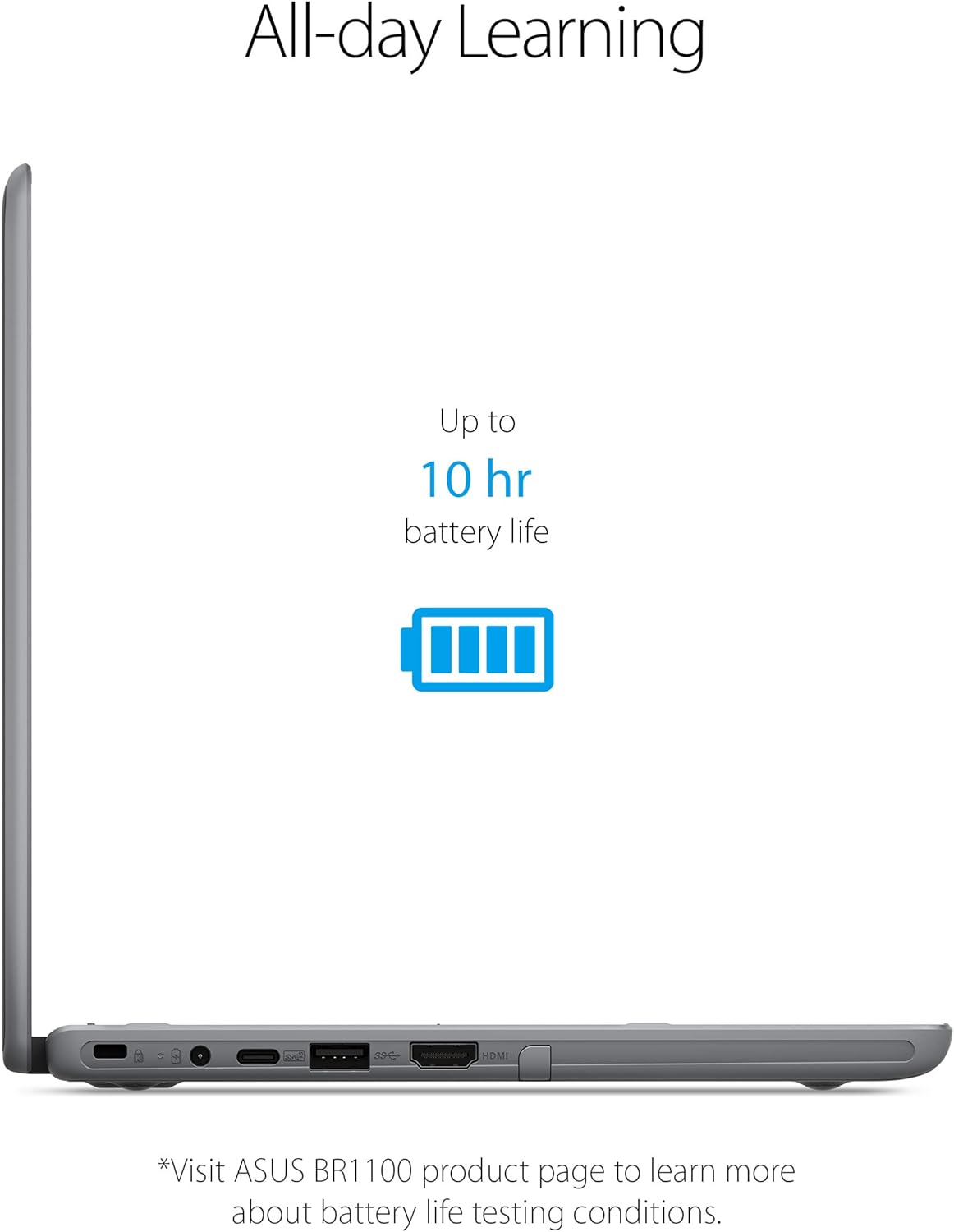Asus BR1100 Laptop, 11.6 HD Anti-Glare Display, 180 Degree, Celeron N4500, 4GB, 64GB SSD, MIL-STD 810H Durability, Tamper/Spill-Resistant Keyboard, TPM 2.0, Windows 10 Pro, Dark Grey, BR1100CKA-502Y
