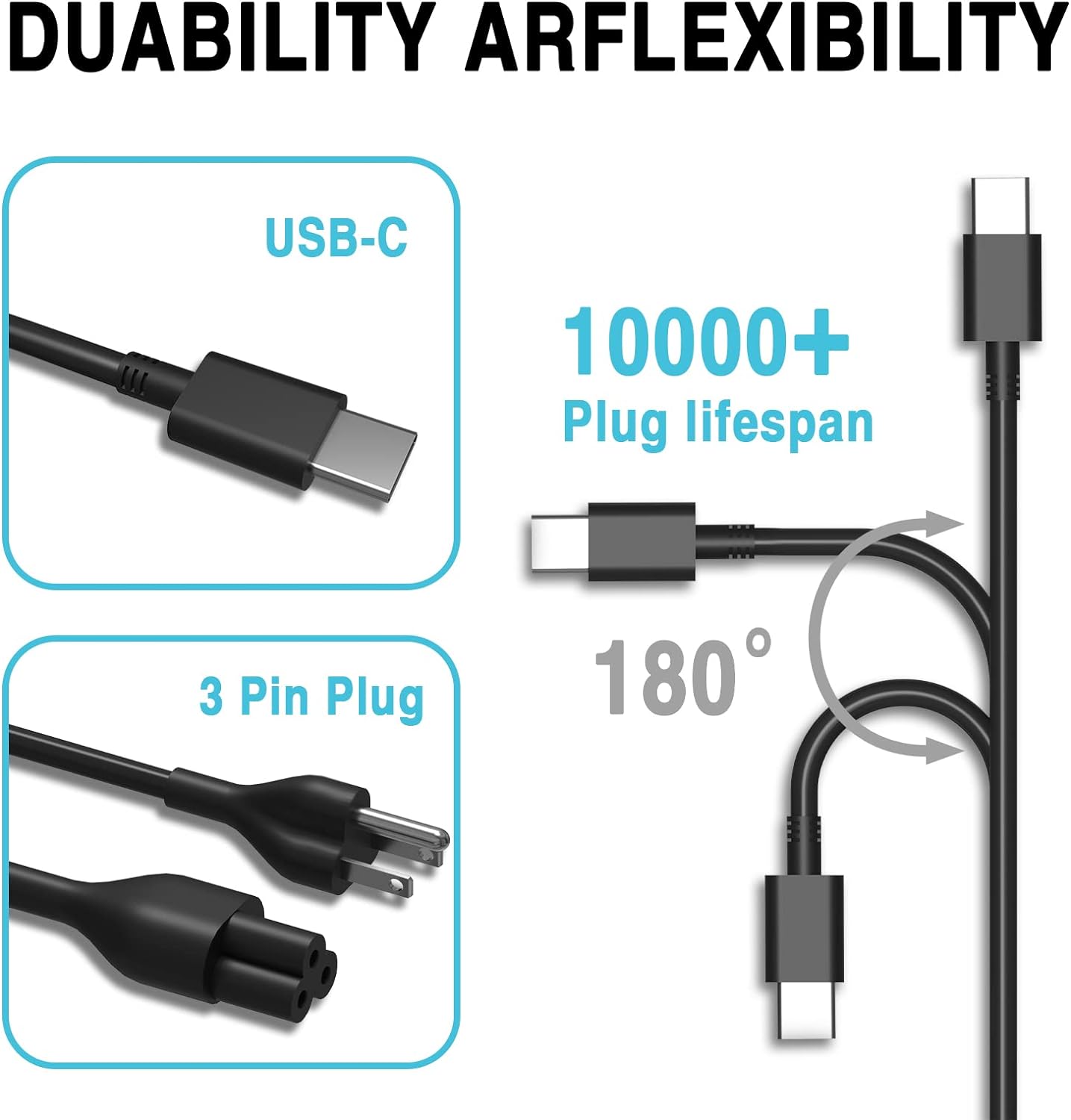 65W 45W USB C Charger Replacement for Dell Latitude 5520 5420 5320 7420 7410 7430 7320 5430 5290 Chromebook 3100 5190 2in1 XPS 13 9350 9380 9360 DA65NM190 LA65NM190 Type C AC Adapter Power Cord